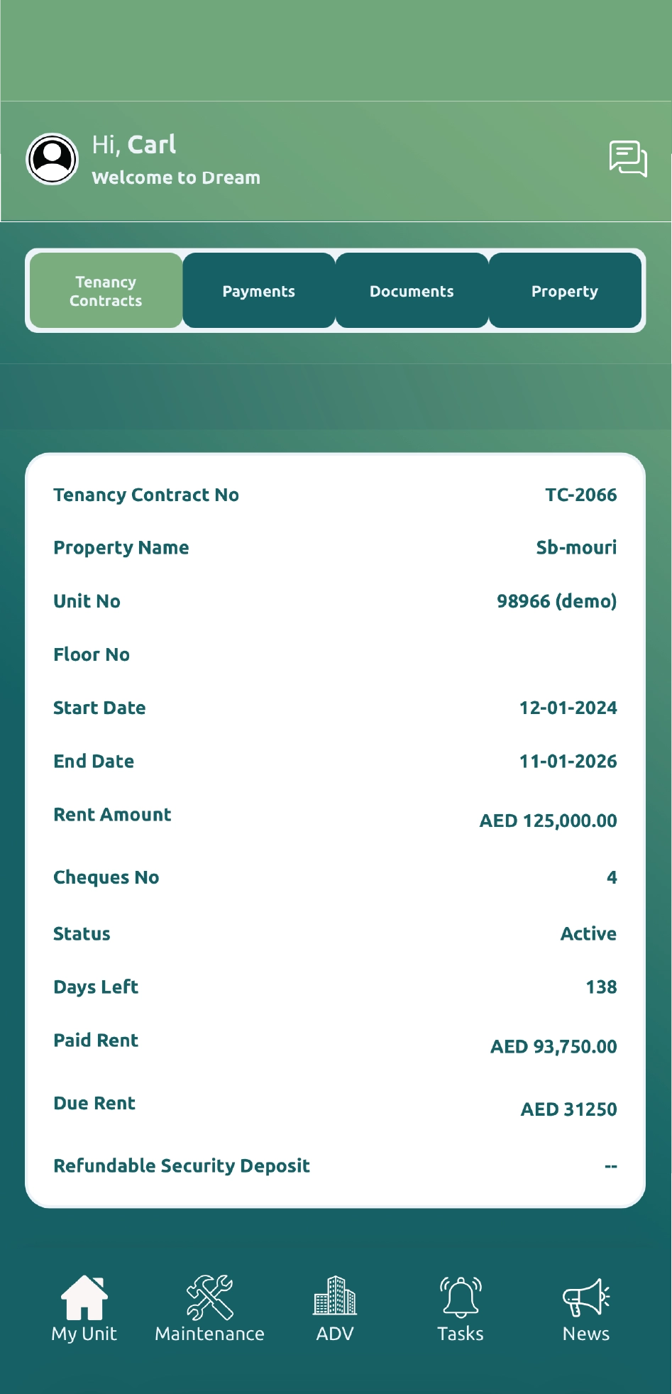 In-app chat with property manager — screenshot