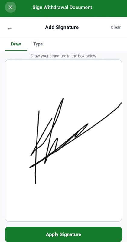 DREAM landlord app: signing a document with a digital signature